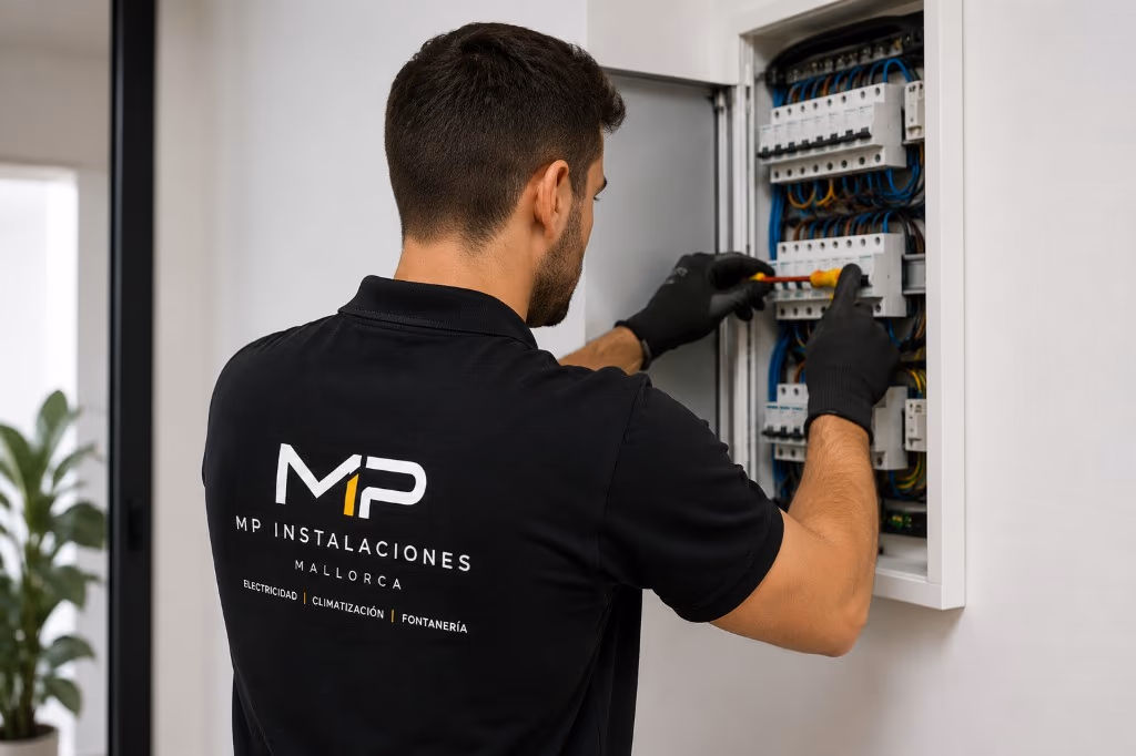 Electricista trabajando en un cuadro eléctrico